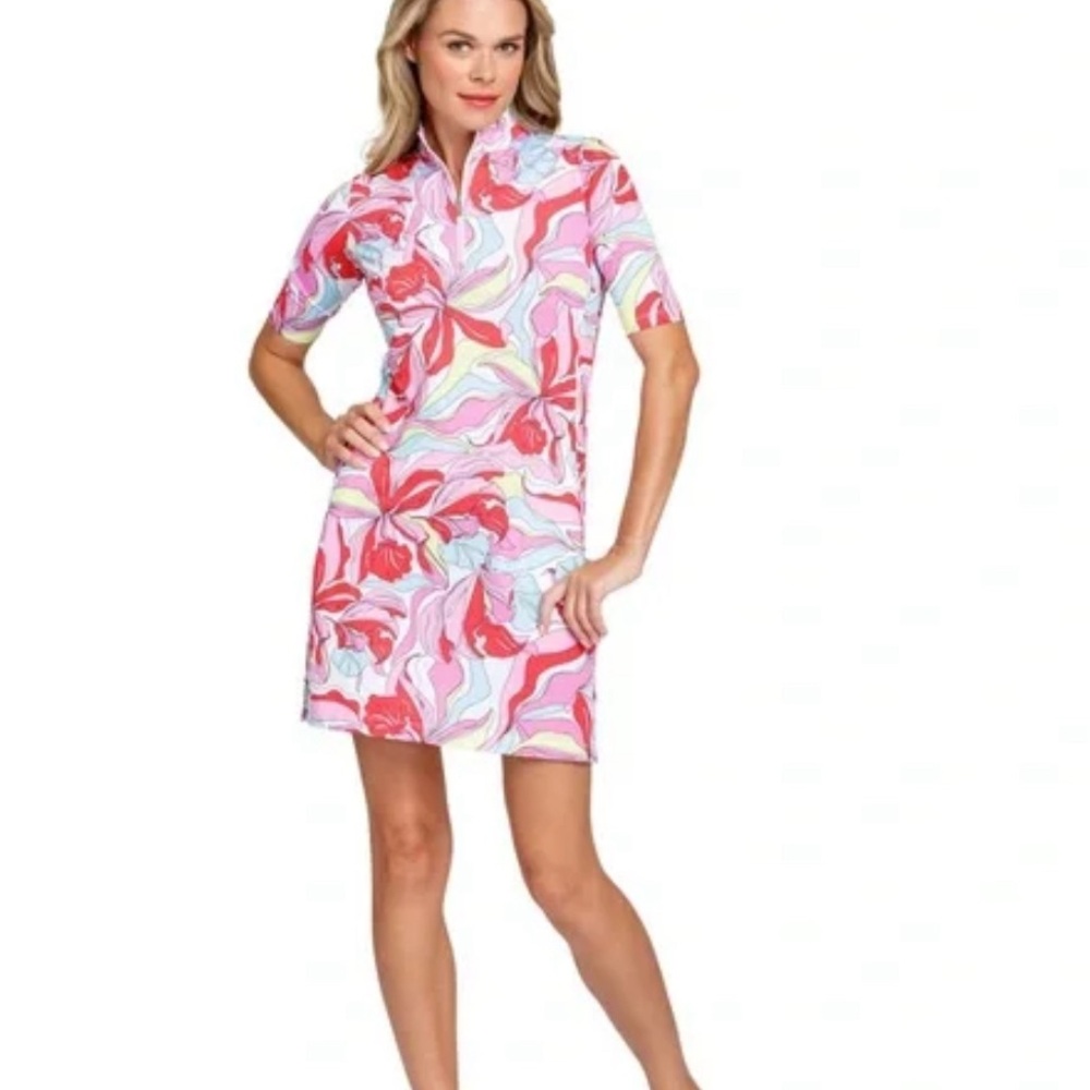 Tail Zaya Painted Petals UPF 50+ protection, zip neck floral golf dress,…